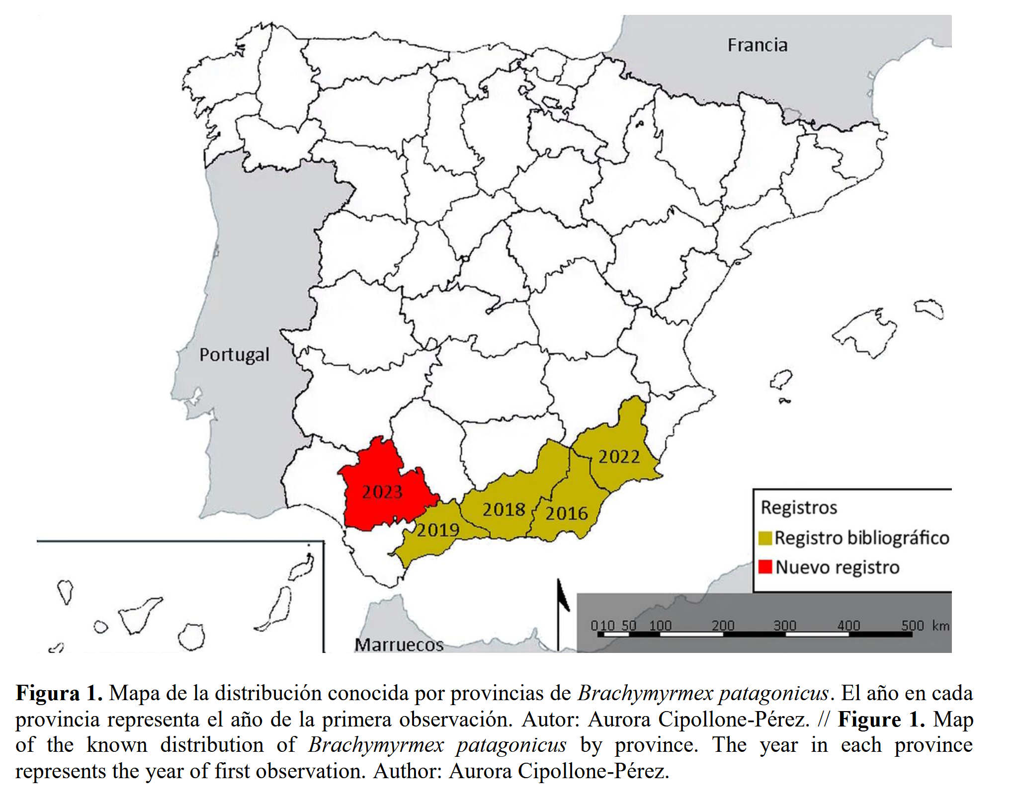 Figure 4: Distribution of DRA in Spain and years at which new detections reported (Cipollone-Pérez et al. 2023)